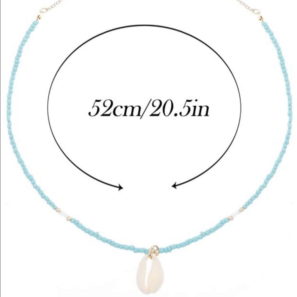 Boho Cowrie Shell Drop Necklace Turquoise Beads - Picture 2 of 5